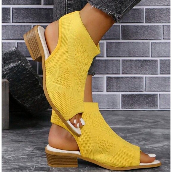 Yellow Peep Flat Open Toe Perforated Sandals Size 9.5 (41) - Picture 2 of 7